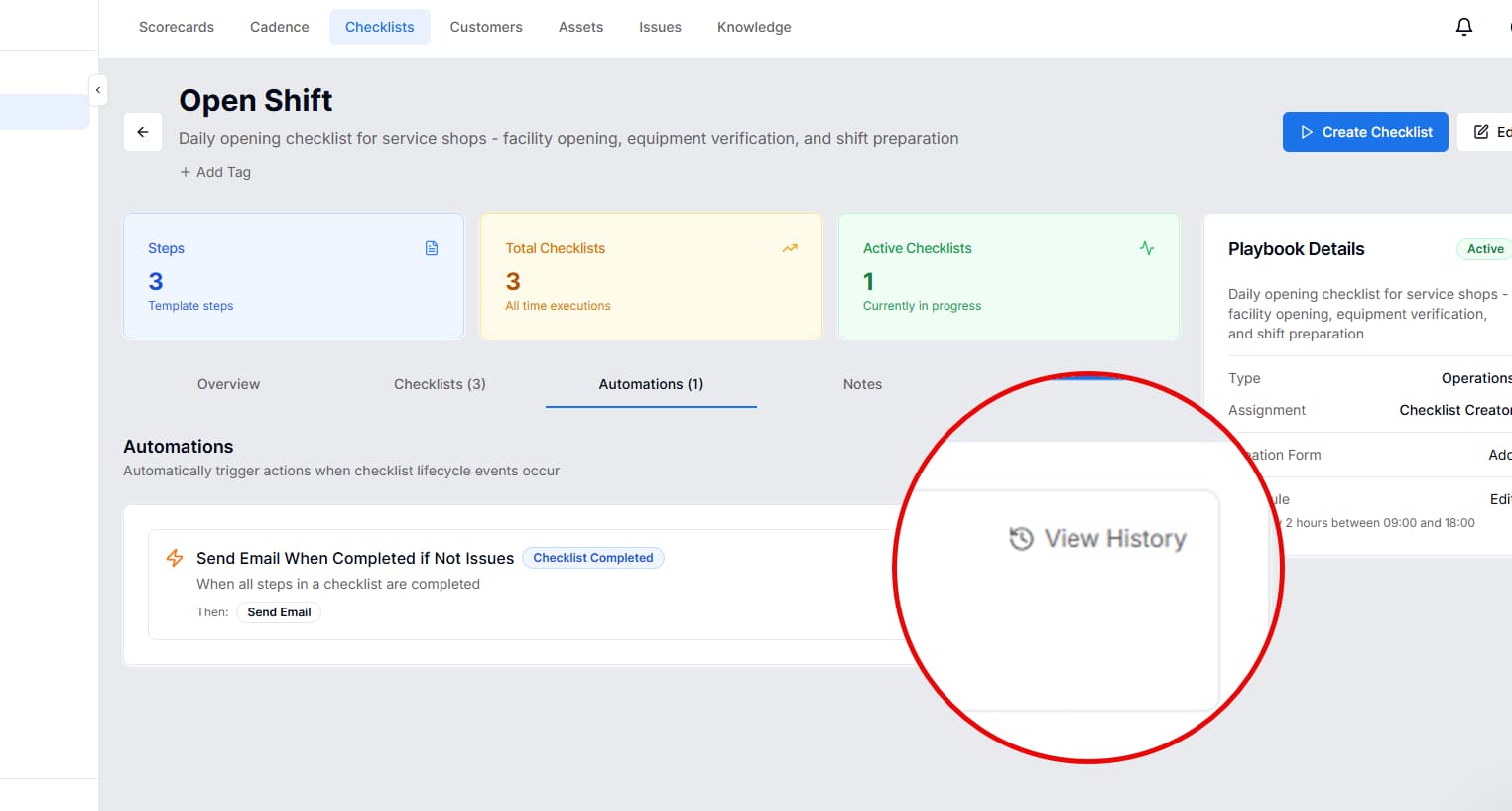 Automation execution history
