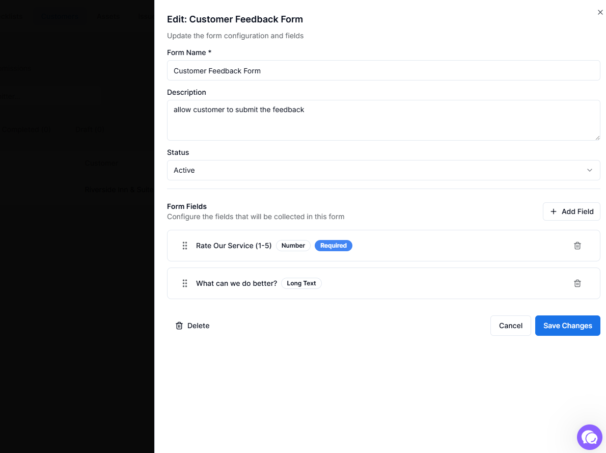 Custom form builder with fields configuration