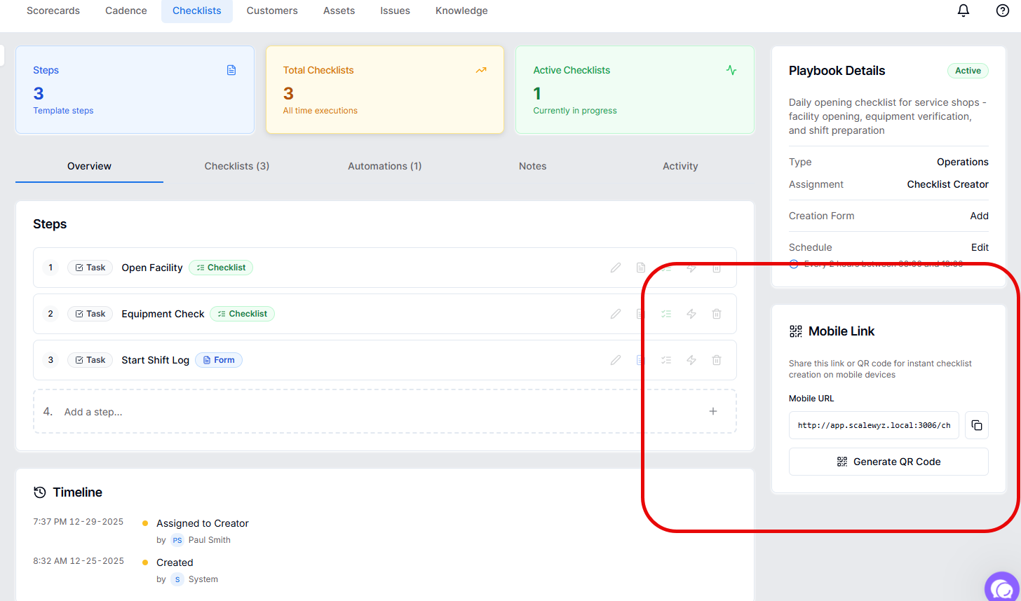 Playbook with QR code generation option