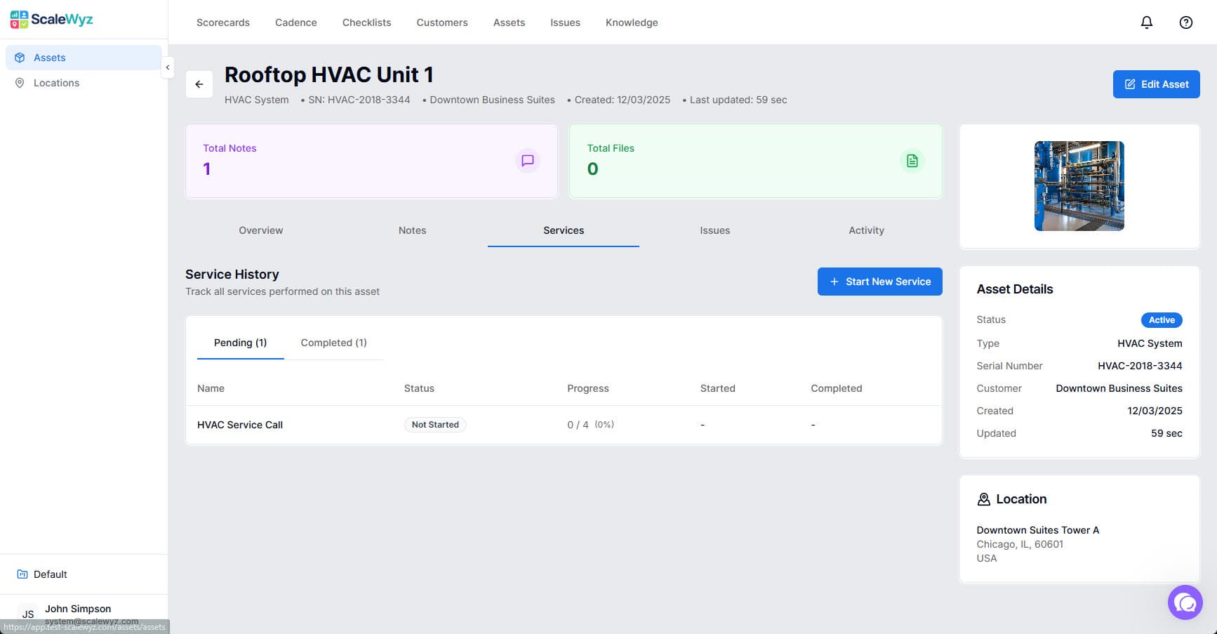 Asset Services - View pending and completed service checklists
