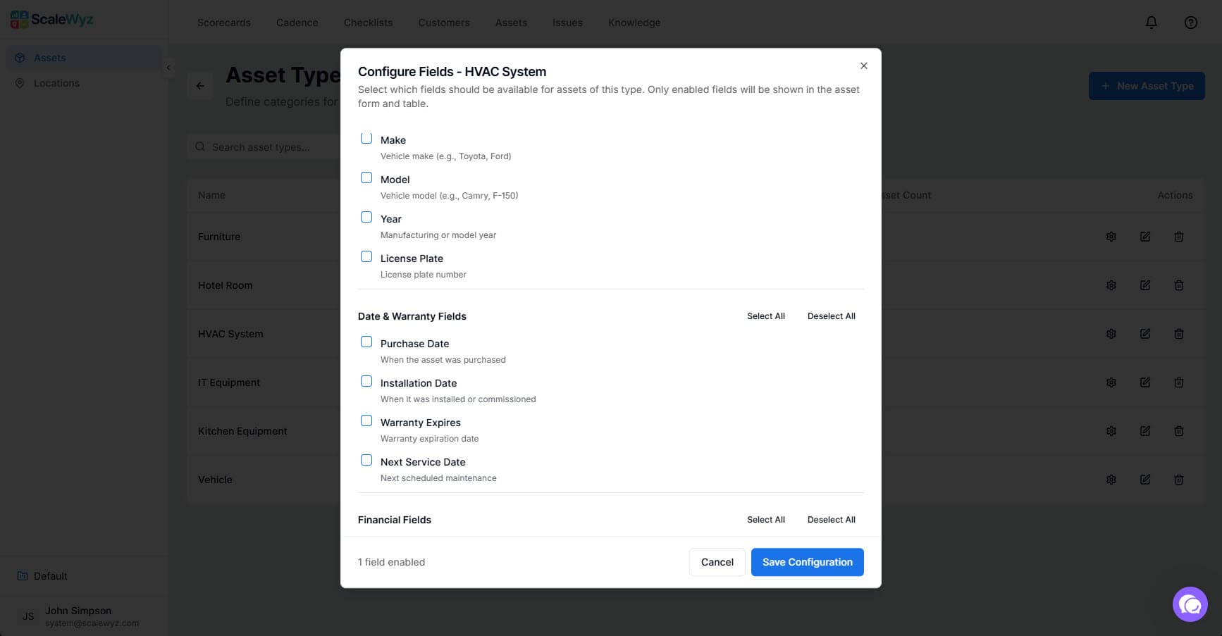 Custom Fields - Configure which fields are shown per asset type