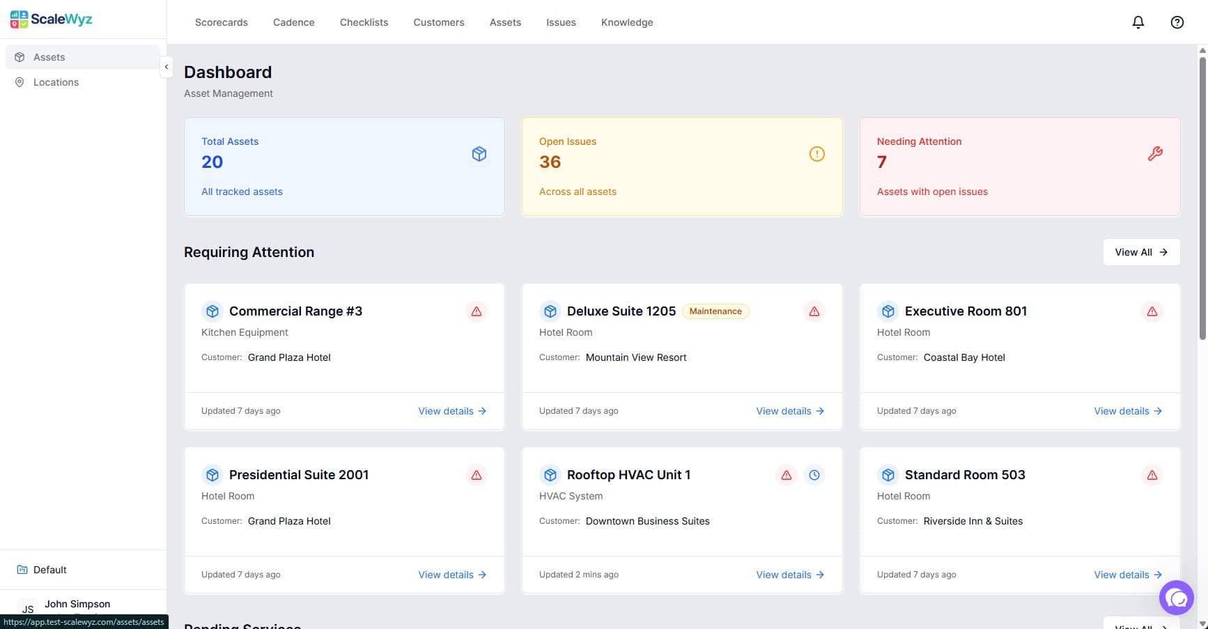 Assets Dashboard - View all assets with type filtering and card grid layout