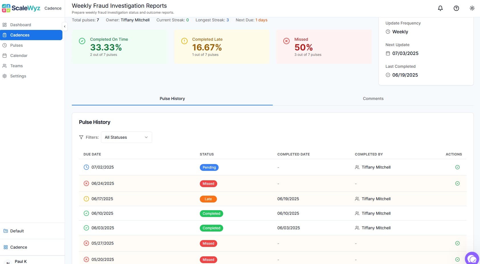 Cadence Details - Track recurring commitment history