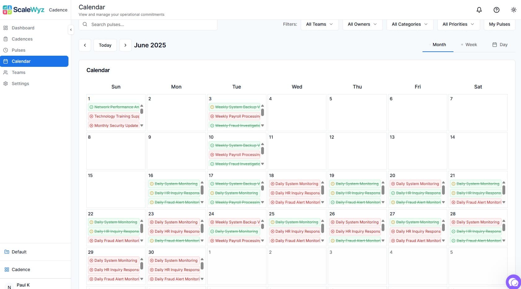 Calendar View - Visualize all operational commitments