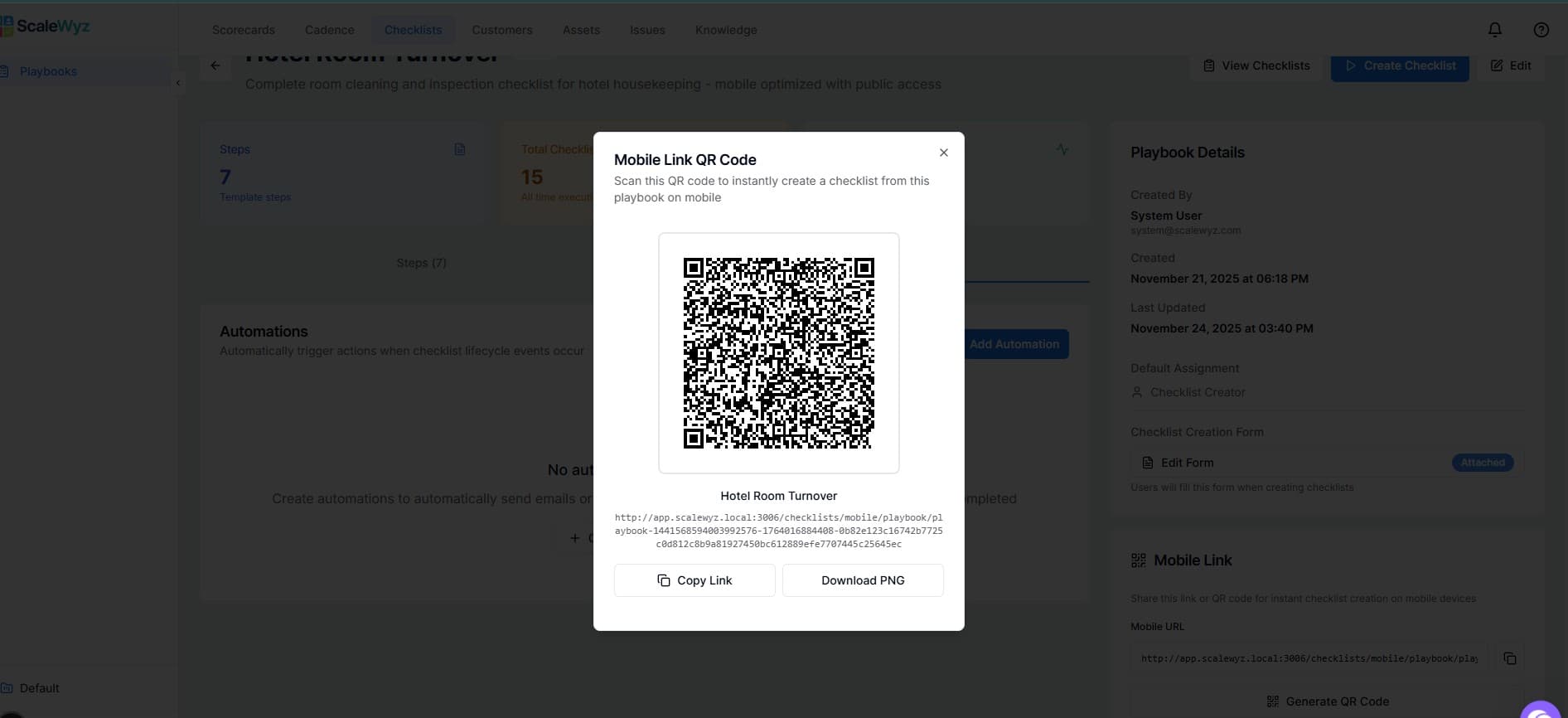 QR Code Access - Generate QR codes for instant mobile checklist creation