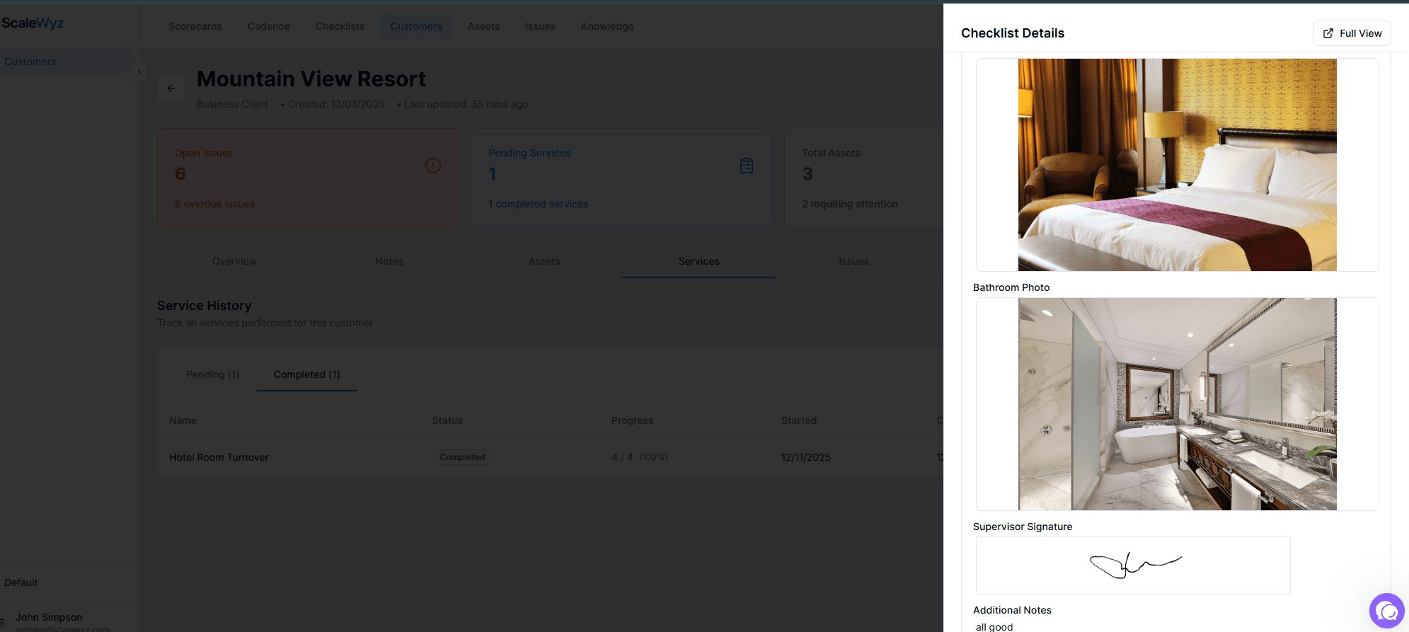 Completed Checklist - View detailed checklist execution data