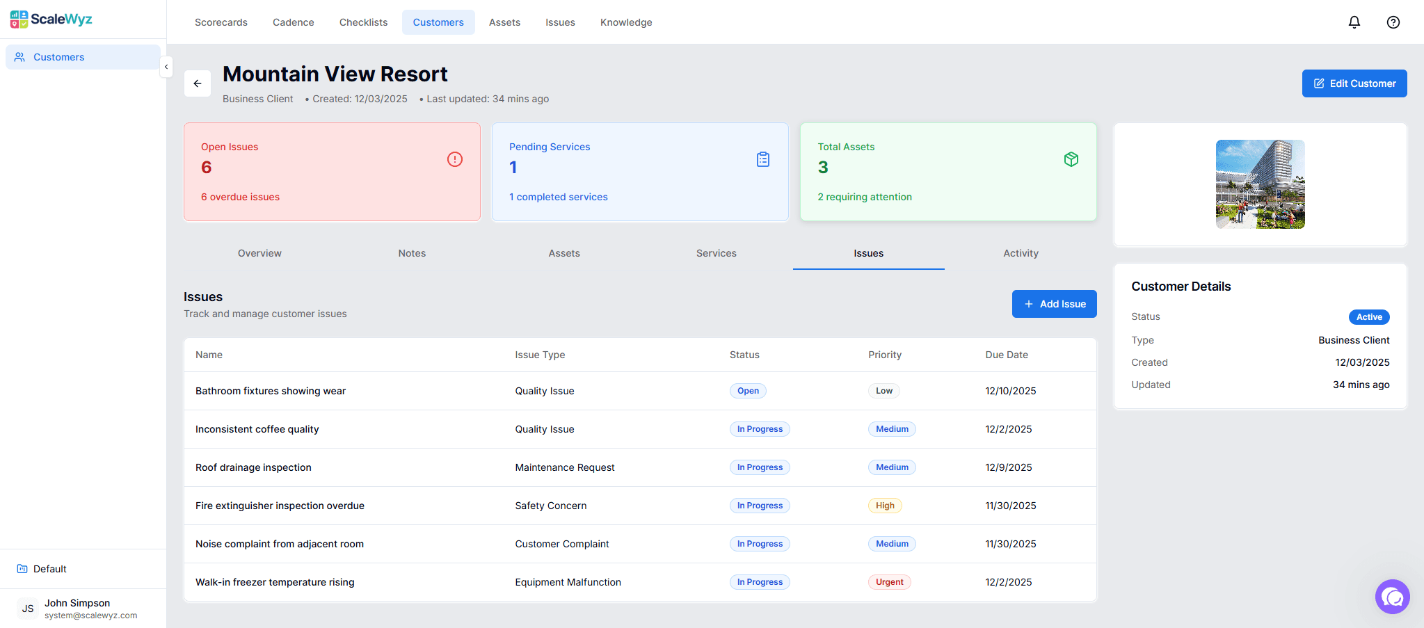 Customer Issues - Track and resolve customer-related problems