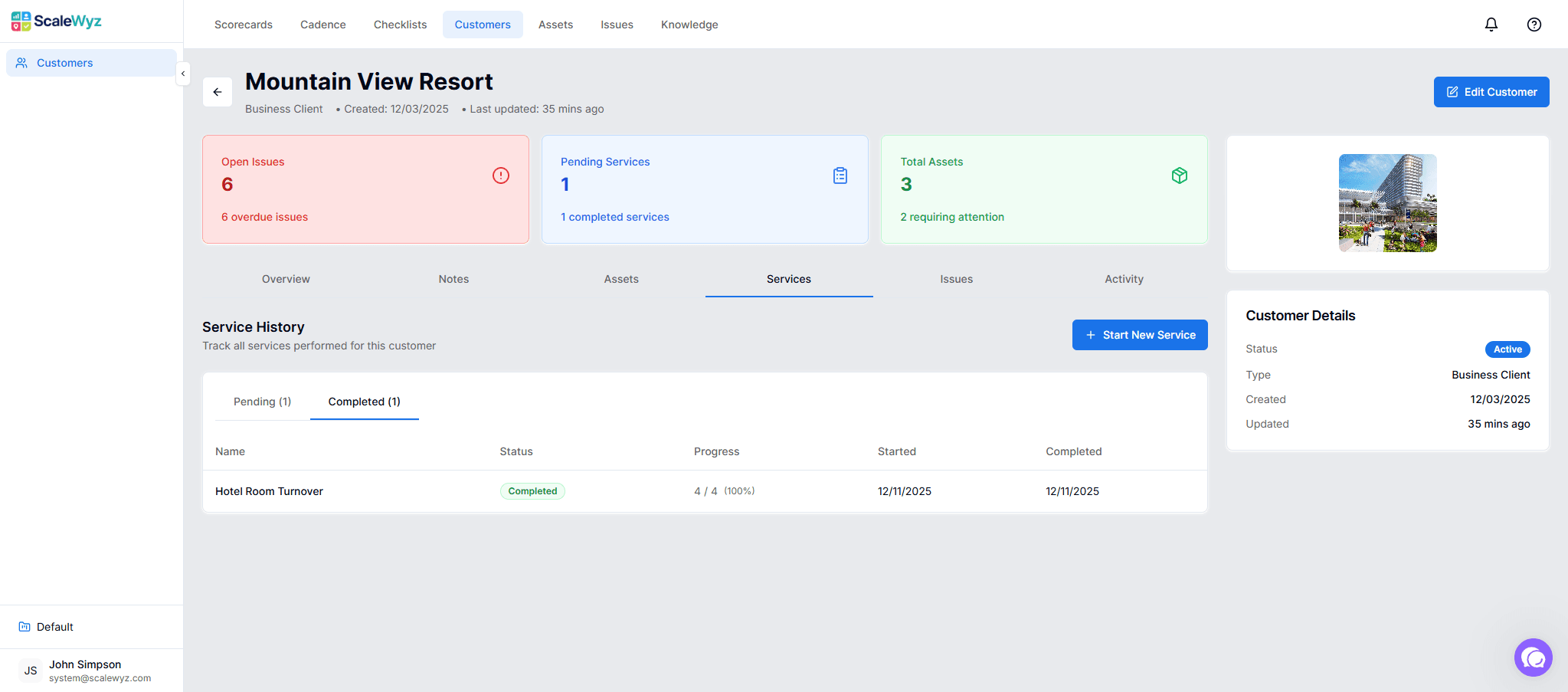 Customer Services - View pending and completed service checklists