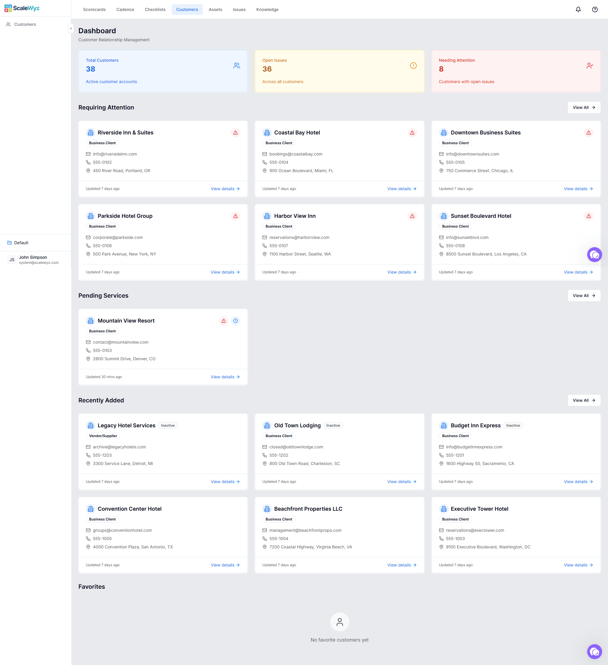 Customers Dashboard - View all customers with type filtering and search