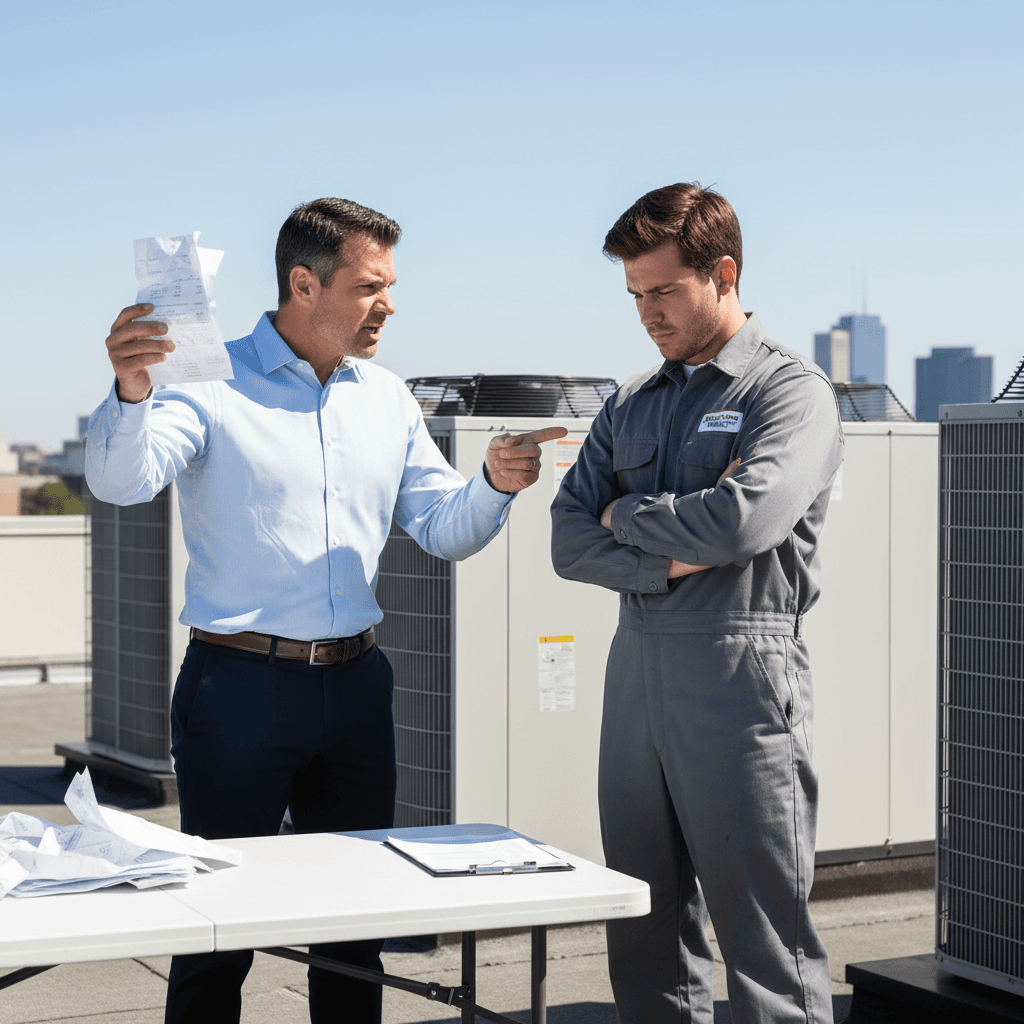 HVAC technician completing maintenance checklist on mobile device