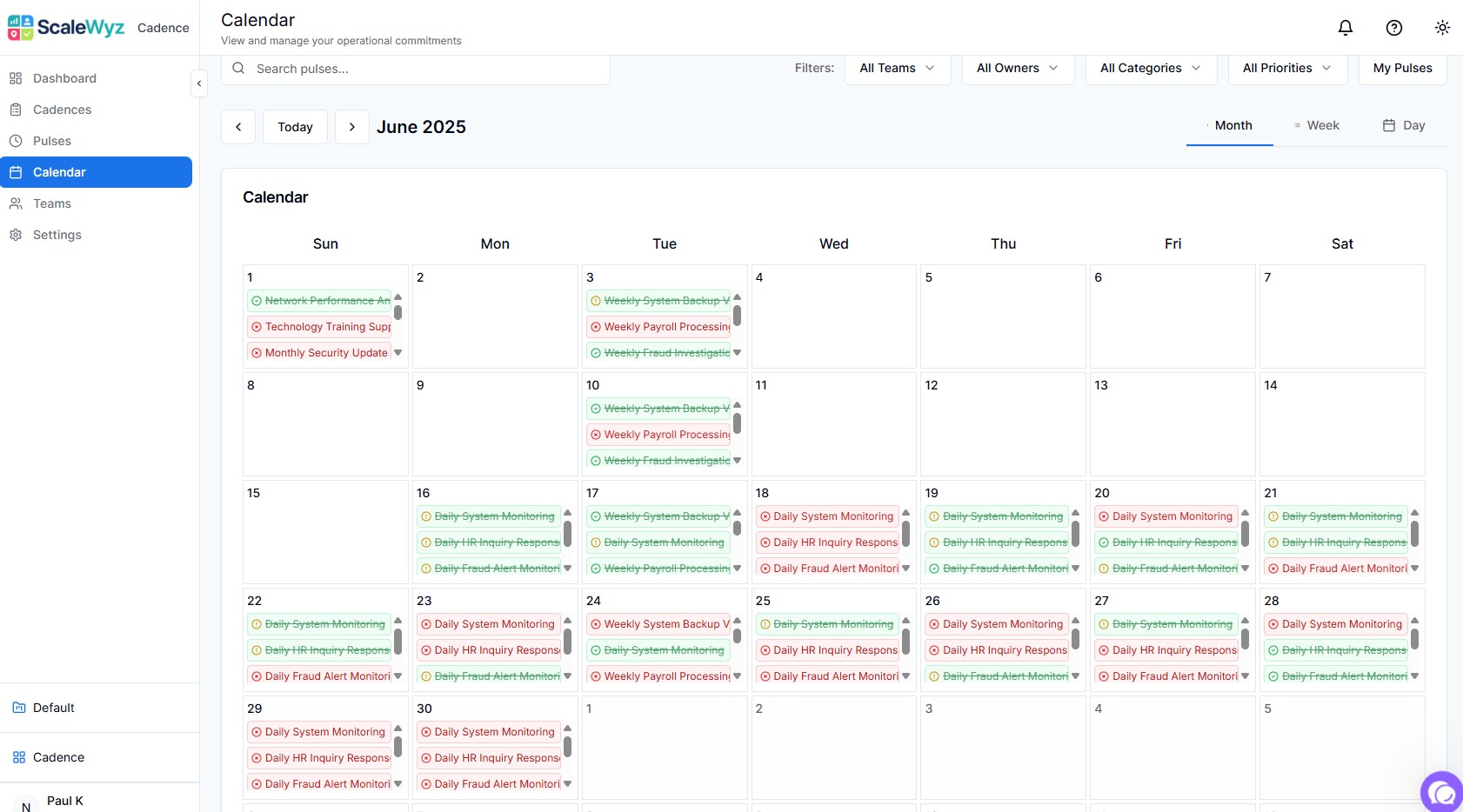 Operational Scheduling Intelligence Calendar View