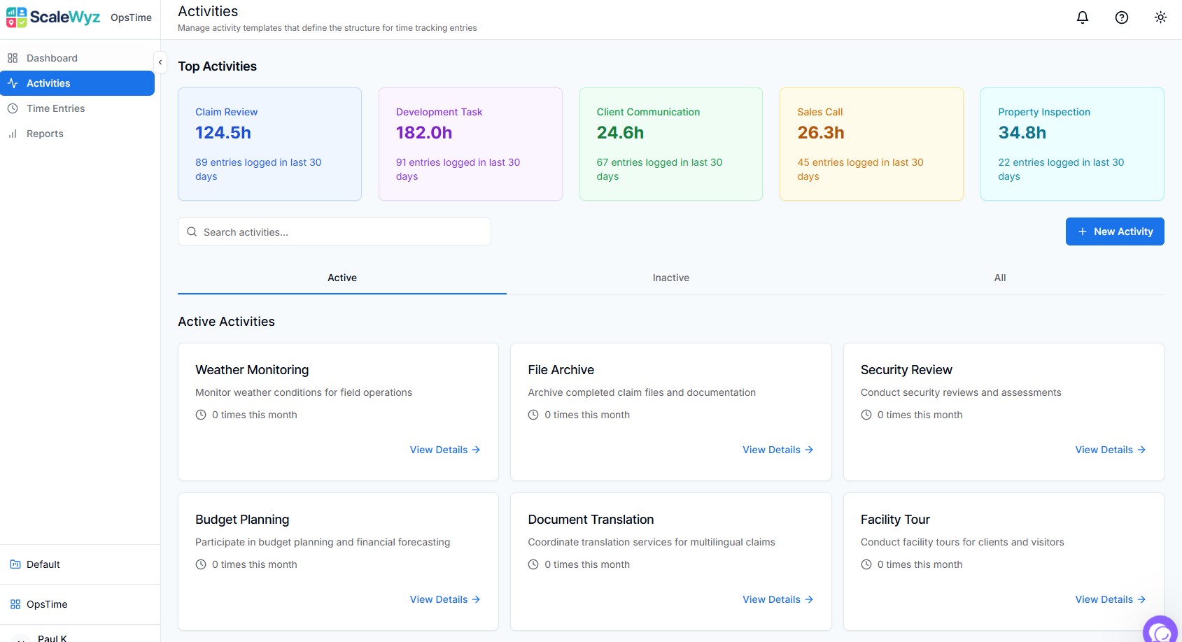 Activity Template Management Interface