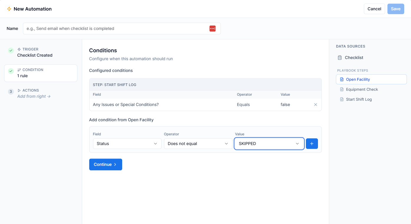 Automation rules builder