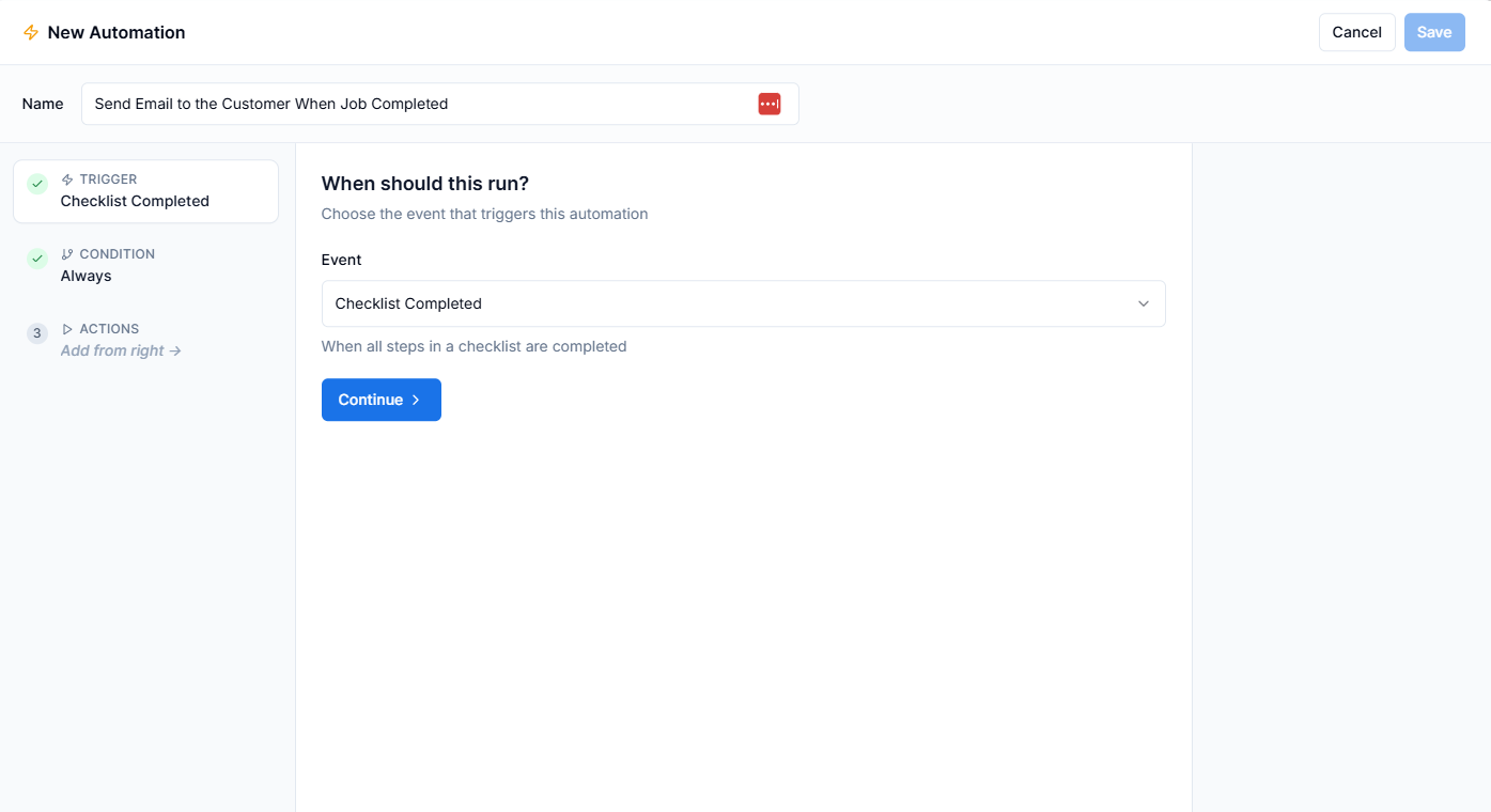 Automation trigger configuration