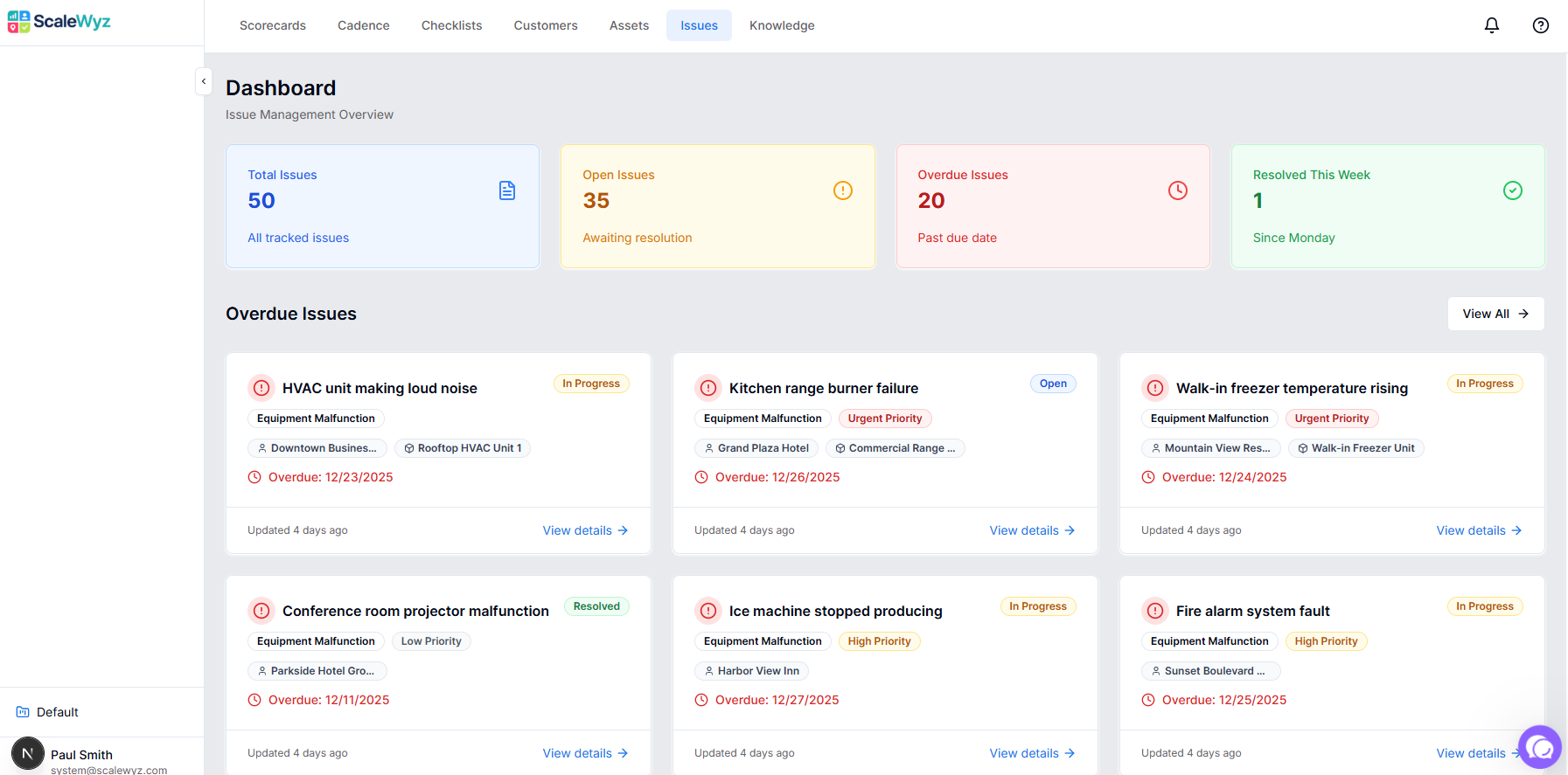Issue list with status and priority filters